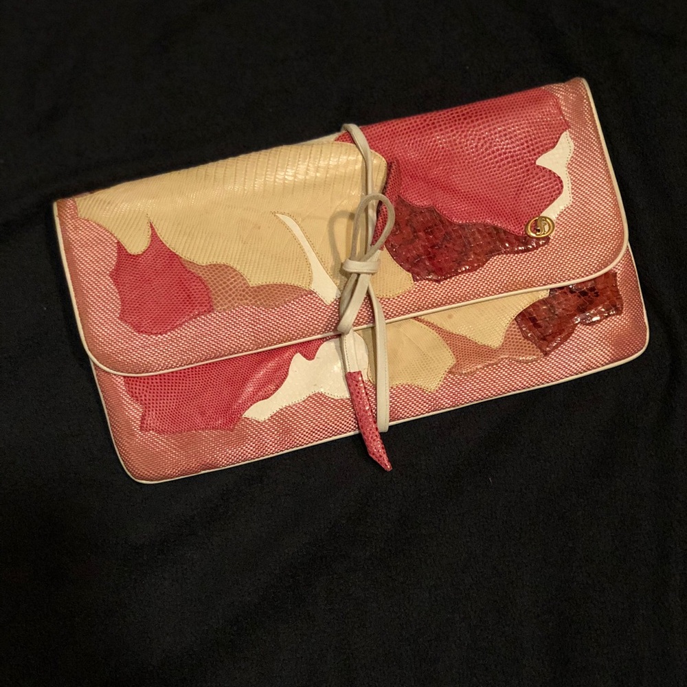 VINTAGE Carlo Fiori of ITALY Clutch Pink and Cream - Picture 7 of 8